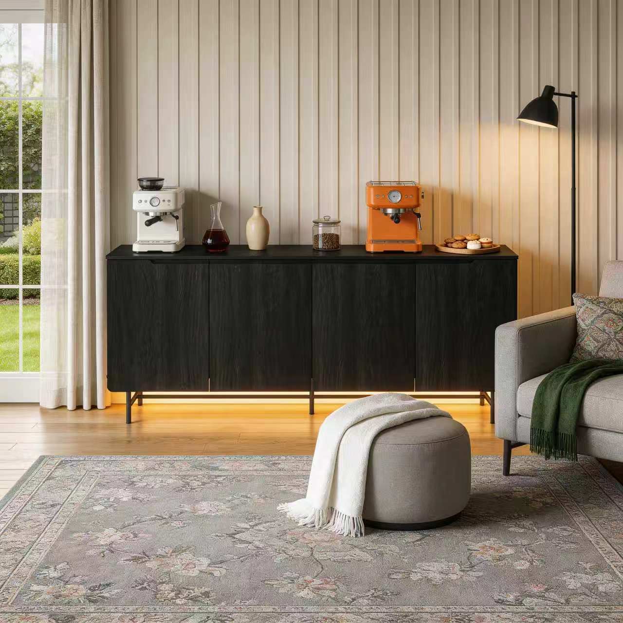 Office Furniture Credenza - 68in Large Fluted Sideboard Cabinet Wooden