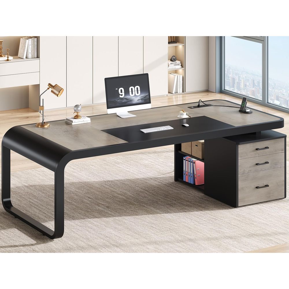 File Cabinet Lateral - 70.9 Large Gray Executive Desk with