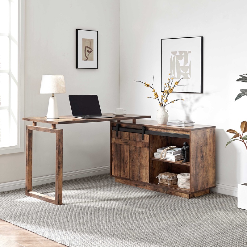 Office Furniture Credenza - L-Shaped Desk with Credenza Storage and