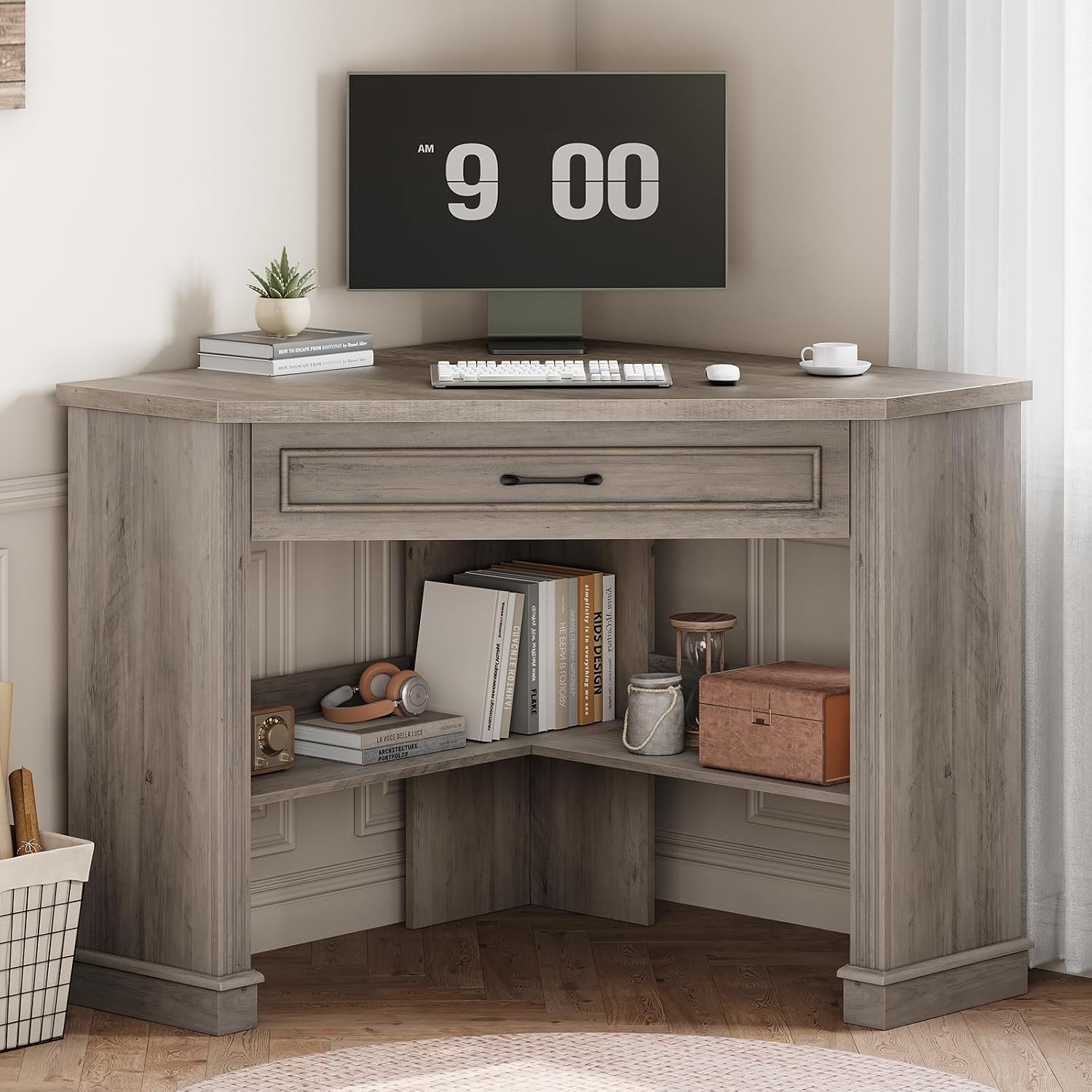 Office Furniture For Small Spaces - Triangle Computer Desk with Drawer &