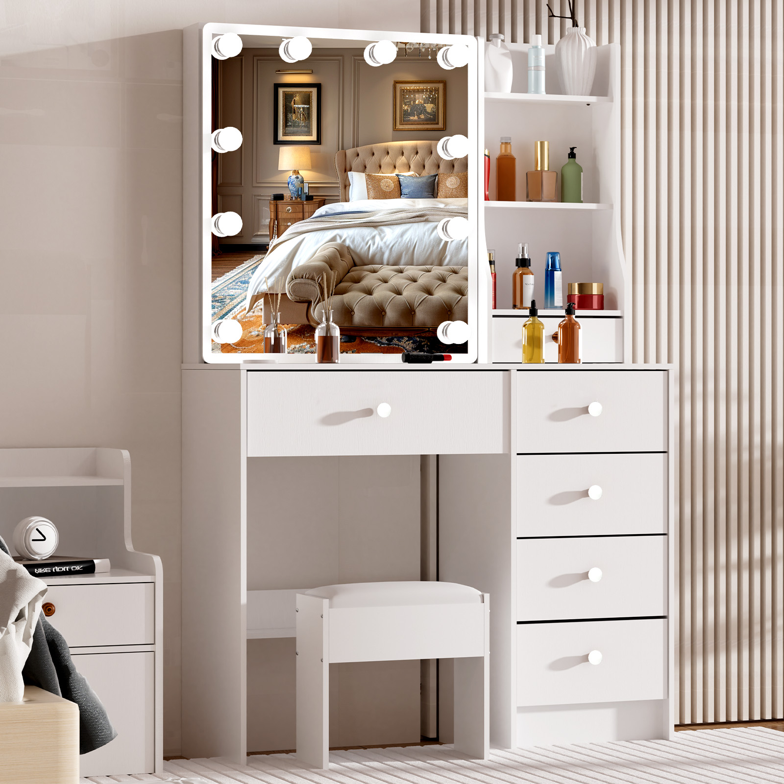 Office Furniture Credenza - Modern White Makeup Vanity Desk with