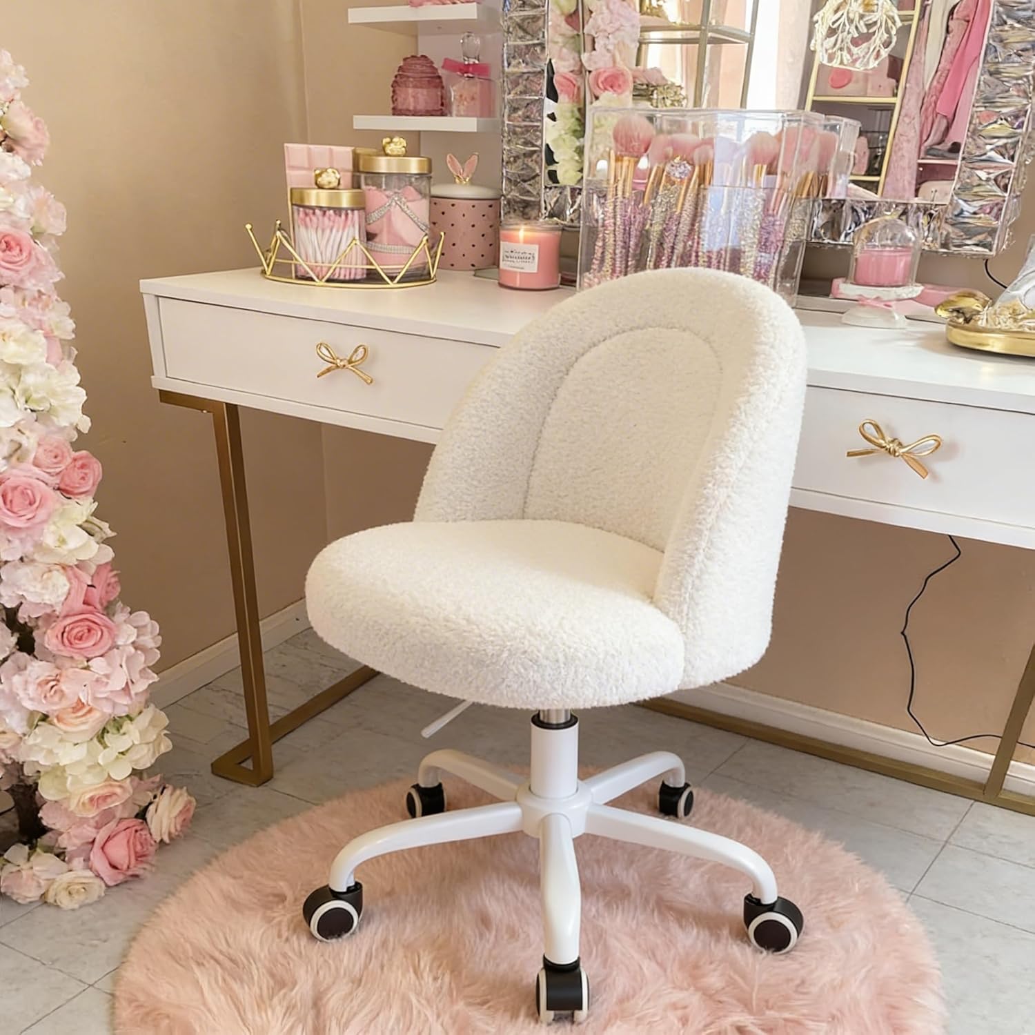 Office Furniture For Small Spaces - Height Adjustable Vanity Chair with Wheels