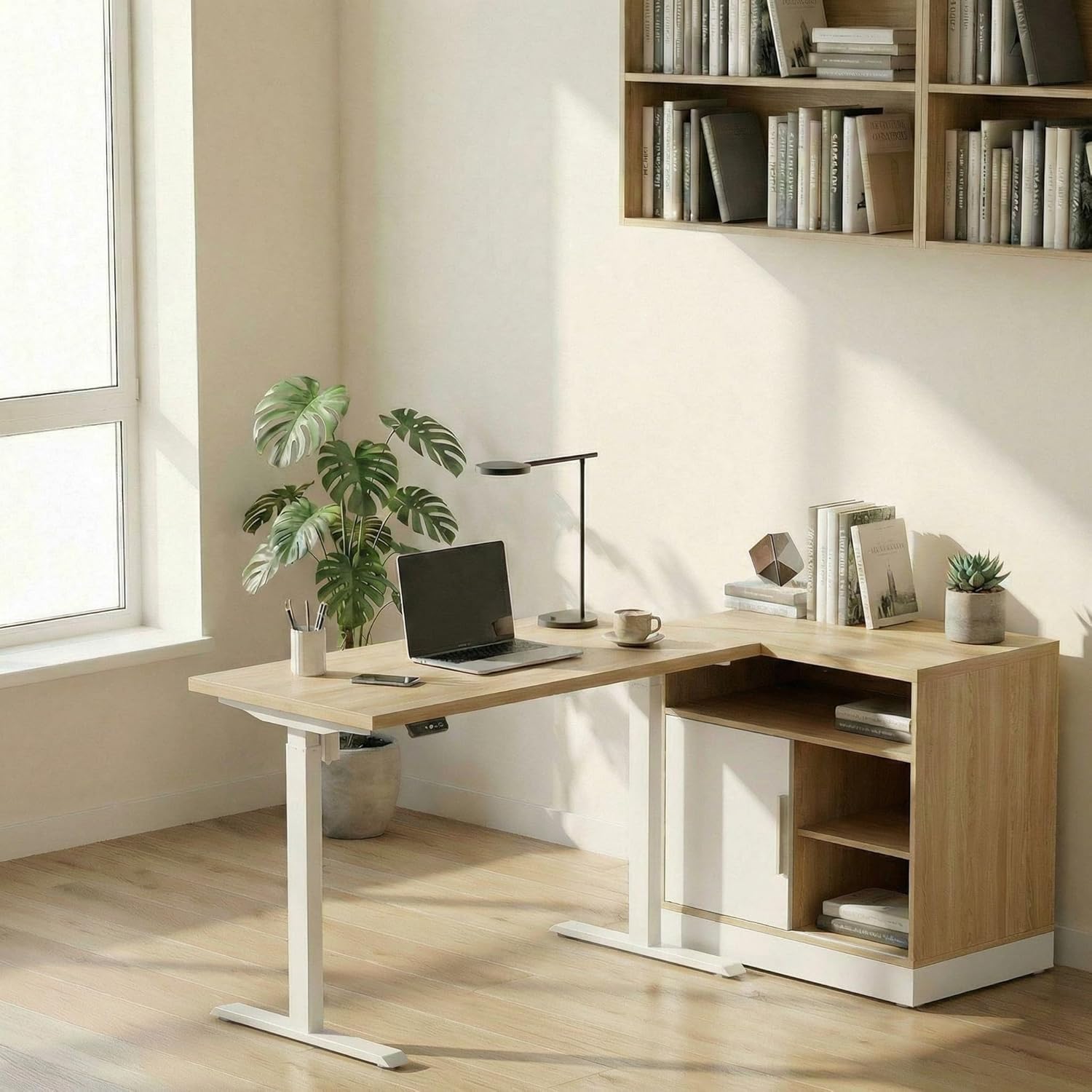 Office Furniture Credenza - Electric Standing Desk with Storage Cabinet,