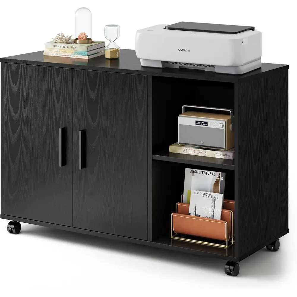 File Cabinet Lateral - Black Office Storage Cabinet with Doors
