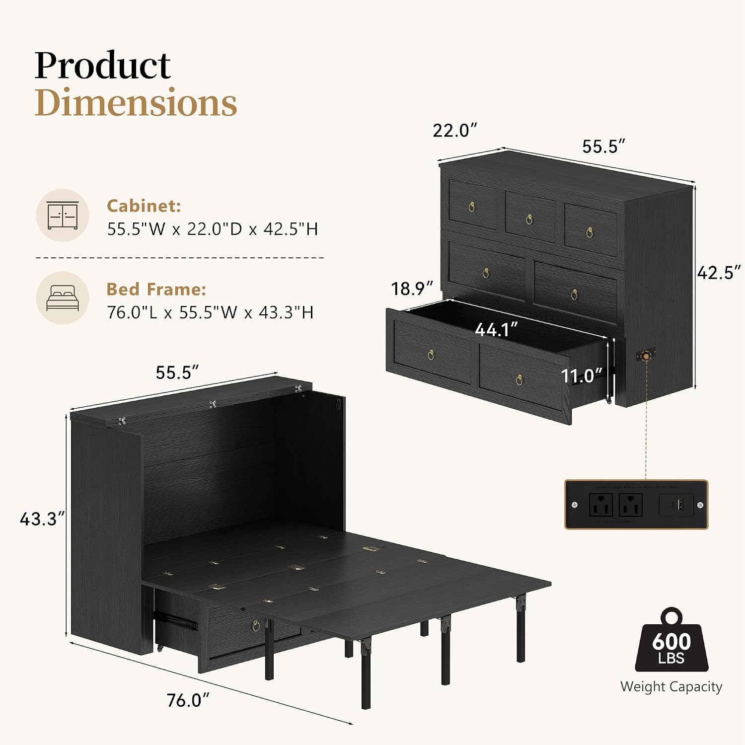 Murphy Bed Storage Drawer LED  - đánh giá và giá Office Furniture For Small Spaces