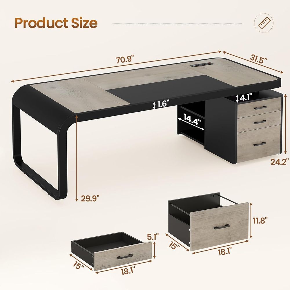 70.9 Large Gray Executive Desk - đánh giá và giá File Cabinet Lateral