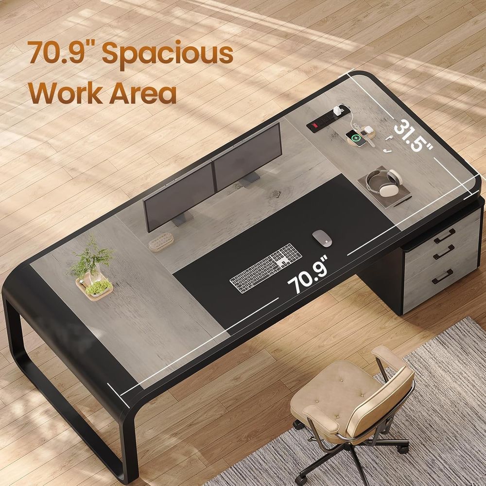70.9 Large Gray Executive Desk - đánh giá và giá File Cabinet Lateral