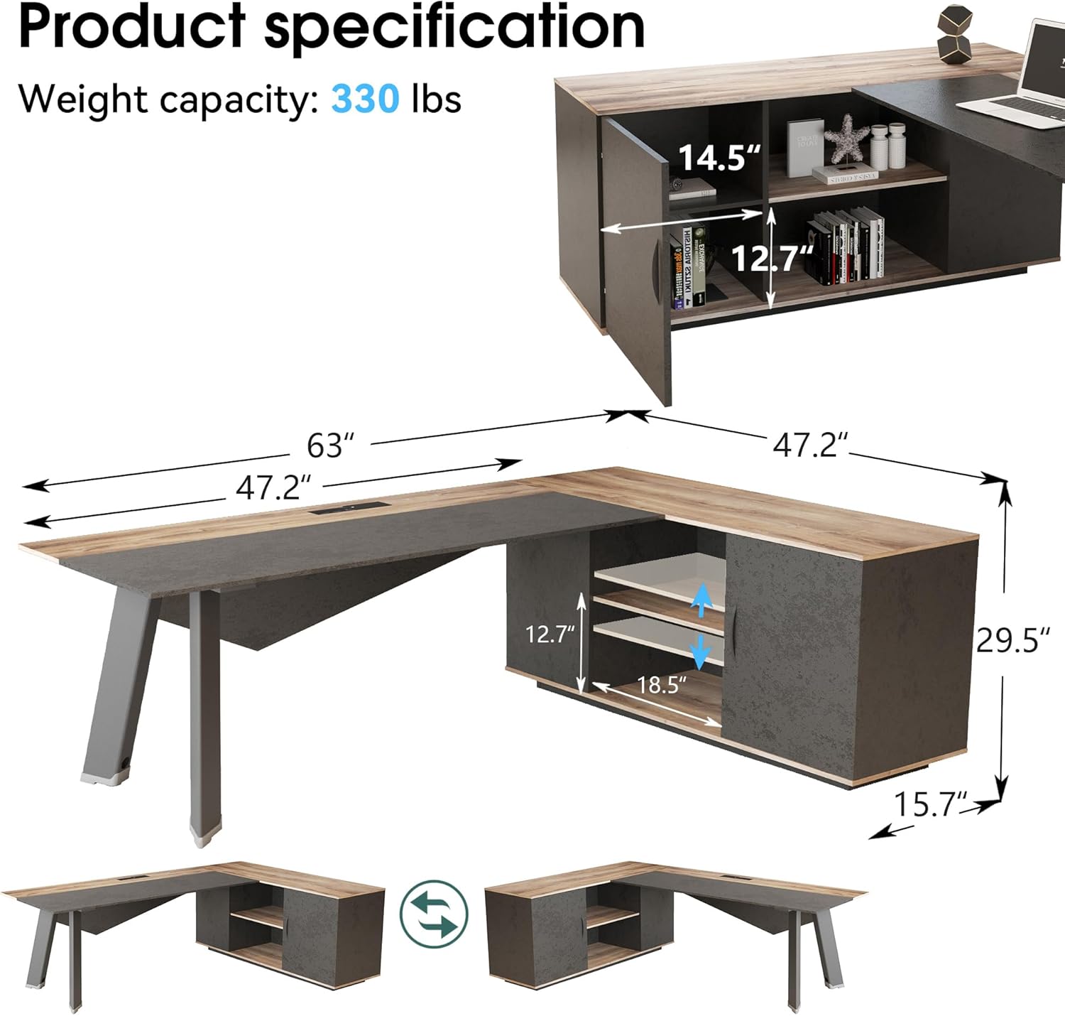 63in L-Shaped Executive Desk w - đánh giá và giá File Cabinet Lateral
