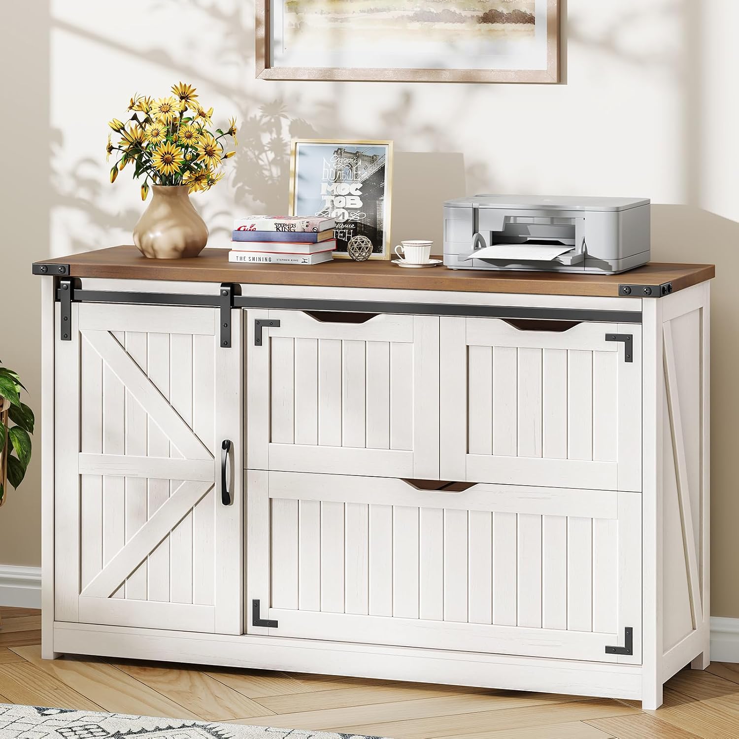 Off White 47.8 Inch Farmhouse  - đánh giá và giá File Cabinet Lateral