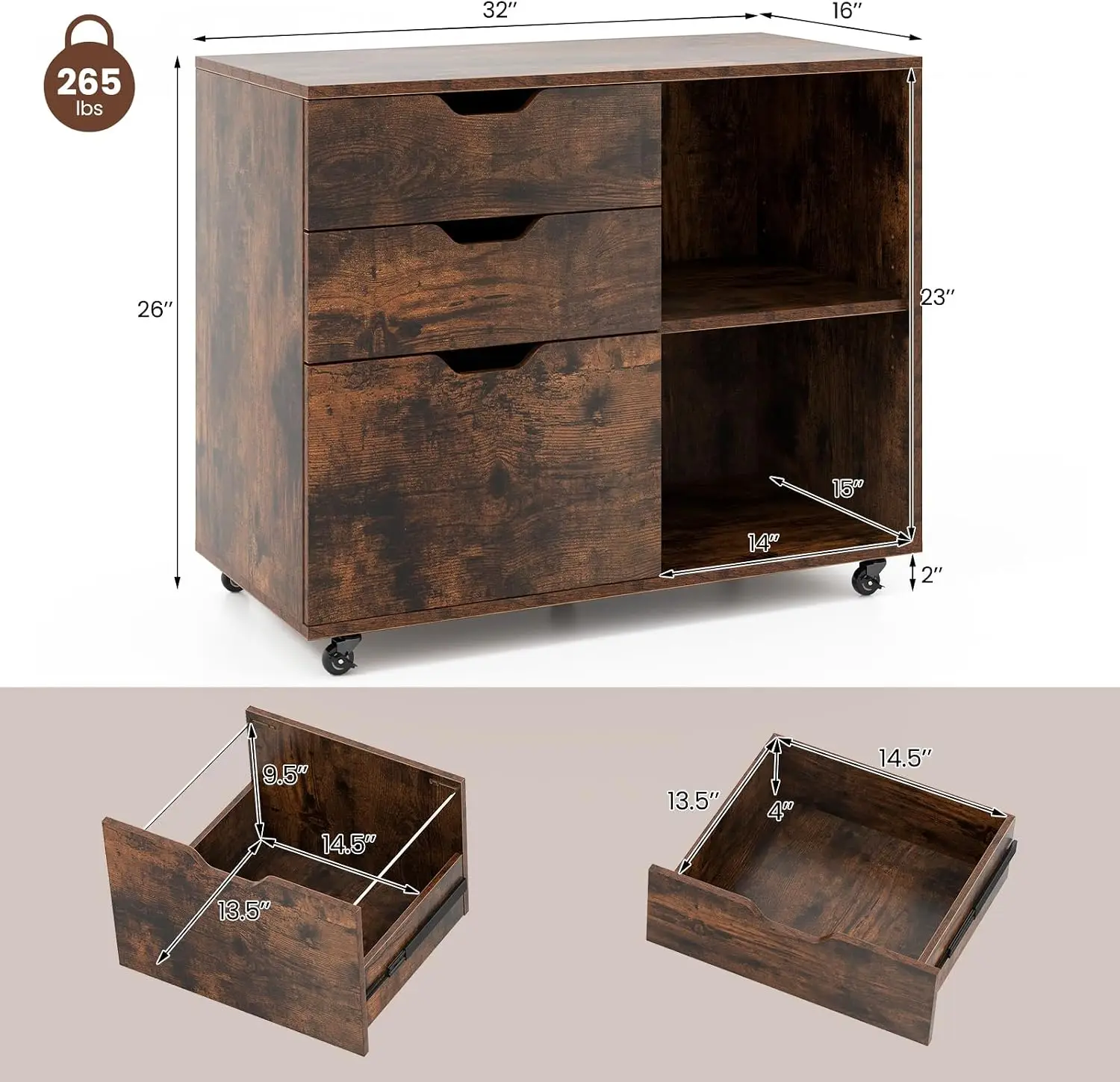 3-Drawer File Cabinet, Mobile  - đánh giá và giá File Cabinet Lateral